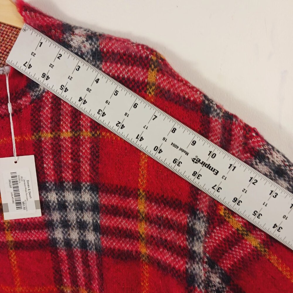 NWT Mudpie, Red Jenson Plaid, Mock, Pullover Sweater, Wide Sleeve, Sz Small Cozy - Picture 12 of 16